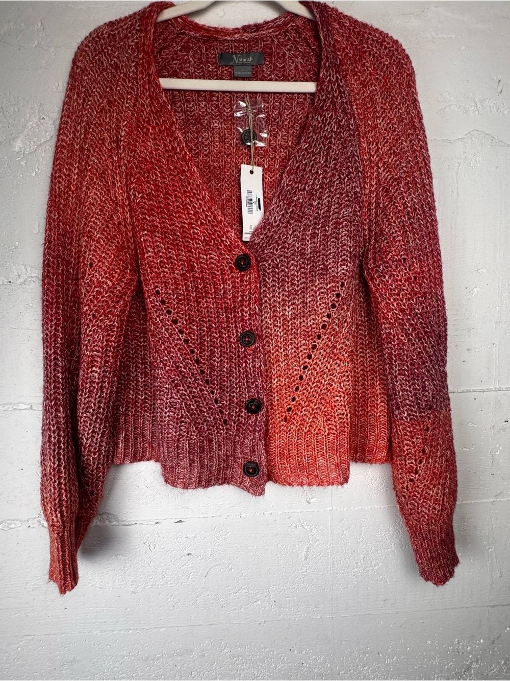 Natural Reflections Space Dye Long-Sleeve Cardigan Red Orange knit Hippie‎ M NWT